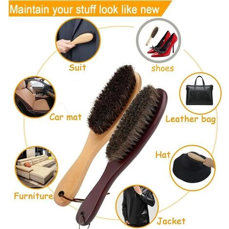 LONGZIMING Solid Wood Brosse à Vêtements Anti-Peluches, Avec Souples Crins Véritables Et Manche En Bois Pour Manteau Pour Homme, Chaussures De Costumes, Vestes, Mobilier, Tapis – Image 2