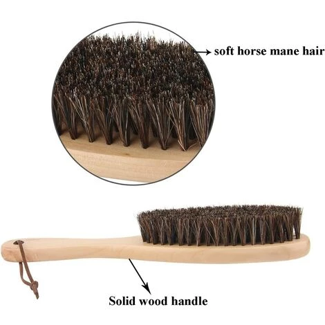 LONGZIMING Solid Wood Brosse à Vêtements Anti-Peluches, Avec Souples Crins Véritables Et Manche En Bois Pour Manteau Pour Homme, Chaussures De Costumes, Vestes, Mobilier, Tapis – Image 3
