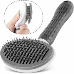 BRIDAY Brosse De Toilettage Universelle Pour Chat - Pour Poils Longs - Nettoyage Automatique - Gris