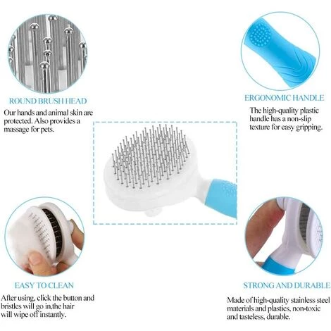 AIDUCHO Brosse De Toilettage De Chien, Brosse Chat Poil Long, Brosse Chiens Et Chats Autonettoyante, Avec Enlèvement Des Poils En Un Clic, Pour Chiens Et Chats De Petite, Moyenne Et Grande (Bleu) â Image 3