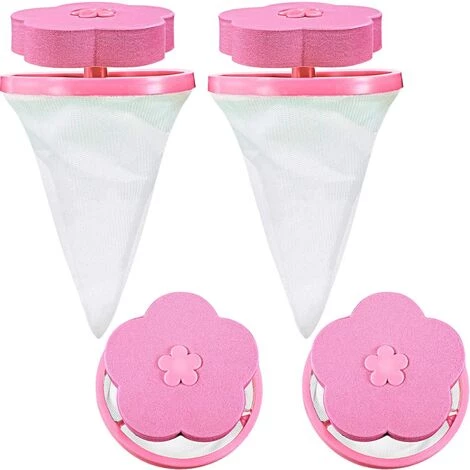 AIDUCHO 4 Pièces Réutilisable Machine à Laver Lint Catcher Machine à Laver Domestique Lint Mesh Bag Filtre à Cheveux Net Pouch Rondelle Hair Catcher Rose Plum Top