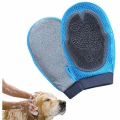 LONGZIMING Gant De Brosse Pour Animaux De Compagnie, Gant De Toilettage, Gant De Brosse De Bain Et De Massage Nettoyant Pour Chiens Et Chats, Bleu