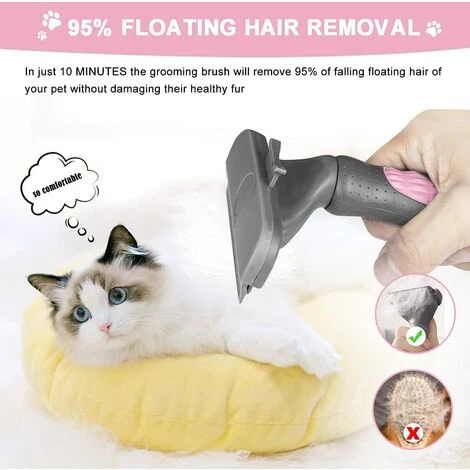 TINOR Brosse De Toilettage Flottante à 95 % Pour Chats Et Chiens, Doux Pour La Peau, Outil De Démêlage Des Poils D'animaux Domestiques, En Acier Inoxydable à Poils Longs (rose) – Image 2