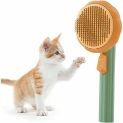 ZHUOXUAN Brosse Chiens Chats, Brosses De Toilettage Pour Chats Et Chiens Autonettoyante Brosse Poils Morts Pour Chat Chien Enlèvement Des Poils En Un Clic Morts Et Sous-Poils Orange