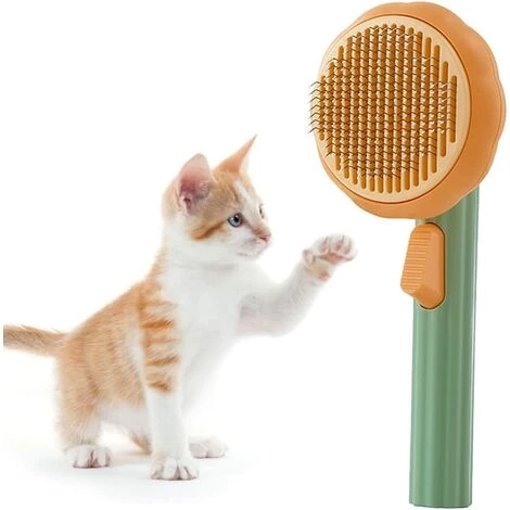 ZHUOXUAN Brosse Chiens Chats, Brosses De Toilettage Pour Chats Et Chiens Autonettoyante Brosse Poils Morts Pour Chat Chien Enlèvement Des Poils En Un Clic Morts Et Sous-Poils Orange