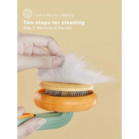 ZHUOXUAN Brosse Chiens Chats, Brosses De Toilettage Pour Chats Et Chiens Autonettoyante Brosse Poils Morts Pour Chat Chien Enlèvement Des Poils En Un Clic Morts Et Sous-Poils Orange – Image 2