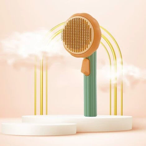 ZHUOXUAN Brosse Chiens Chats, Brosses De Toilettage Pour Chats Et Chiens Autonettoyante Brosse Poils Morts Pour Chat Chien Enlèvement Des Poils En Un Clic Morts Et Sous-Poils Orange – Image 3