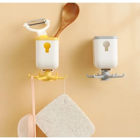 LUCKY-88 2 Pièces De Crochets Rotatifs à 360 Degrés, Supports De Stockage, Crochets De Stockage Sans Perforation (stockage 6 Crochets Jaunes) – Image 3