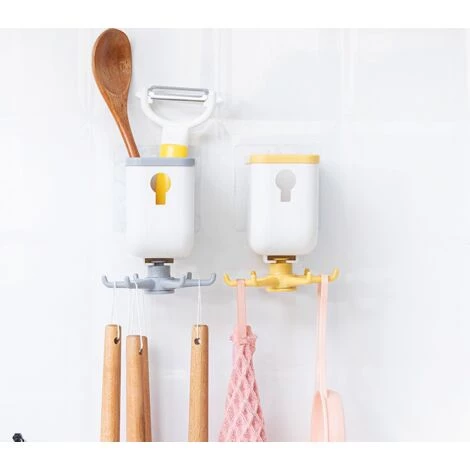 LUCKY-88 2 Pièces De Crochets Rotatifs à 360 Degrés, Supports De Stockage, Crochets De Stockage Sans Perforation (stockage 6 Crochets Jaunes) – Image 4