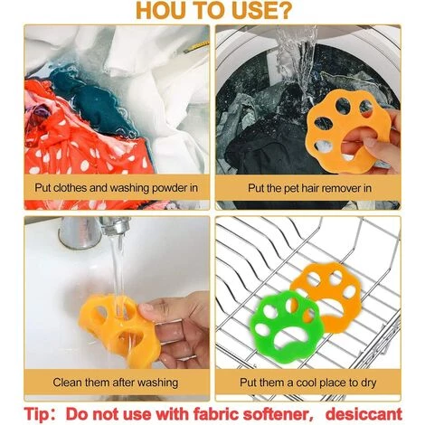 SLBRILLèRE Anti Poil Machine à Laver E Ramasse Poils Animaux 6 PièCes éPilateur Pour Animaux,RéUtilisables éPilateurs à Poils D'animaux – Image 5