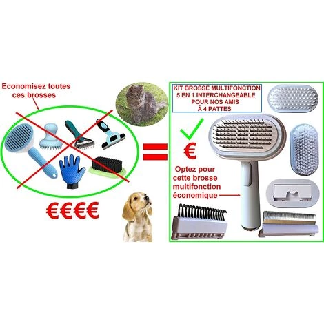 CARILLONSàVENT NEW Brosse 5EN1 Anti Poils Chien Chat/Animaux Compagnie/Multifonction Interchangeable/Épingle Autonettoyant/Silicone/Nylon/Massage Bain/Poussière Saleté/Peigne Demeloir Anti Puce/Toilettage/Bleu Blanc Carivent – Image 3