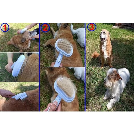 CARILLONSàVENT NEW Brosse 5EN1 Anti Poils Chien Chat/Animaux Compagnie/Multifonction Interchangeable/Épingle Autonettoyant/Silicone/Nylon/Massage Bain/Poussière Saleté/Peigne Demeloir Anti Puce/Toilettage/Bleu Blanc Carivent – Image 4