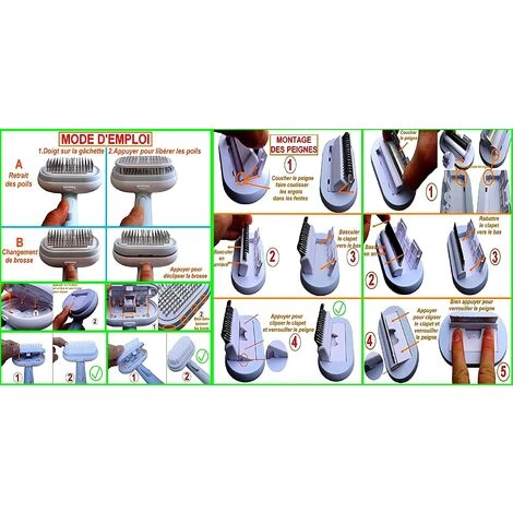 CARILLONSàVENT NEW Brosse 5EN1 Anti Poils Chien Chat/Animaux Compagnie/Multifonction Interchangeable/Épingle Autonettoyant/Silicone/Nylon/Massage Bain/Poussière Saleté/Peigne Demeloir Anti Puce/Toilettage/Bleu Blanc Carivent – Image 5