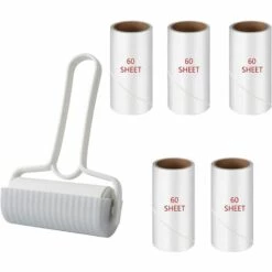 QERSTA 300 Feuilles Rouleaux Et Recharges Anti-Peluches, 1 Manches Et 5 Rouleaux De 60 Feuilles, Enlève Les Poils D'animaux
