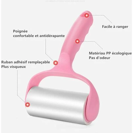 LTS FAFA 7pc Rouleau Collant, Rouleau De Nettoyage Pour Vêtements, élimine Facilement Et Rapidement Les Poils D'animaux La Poussière, 6 Rouleaux De Papier De Rechange (Rose) â Image 3