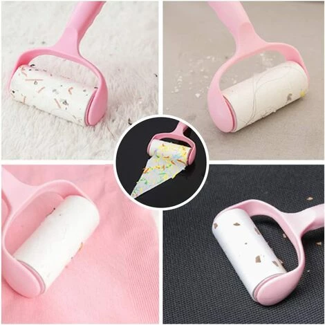 LTS FAFA 7pc Rouleau Collant, Rouleau De Nettoyage Pour Vêtements, élimine Facilement Et Rapidement Les Poils D'animaux La Poussière, 6 Rouleaux De Papier De Rechange (Rose) â Image 4
